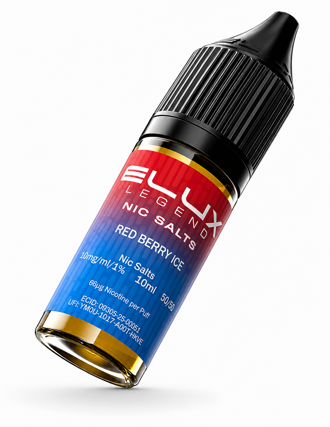 Elux Legend nic salt bottle displayed on a pure white background with clear label detailing.