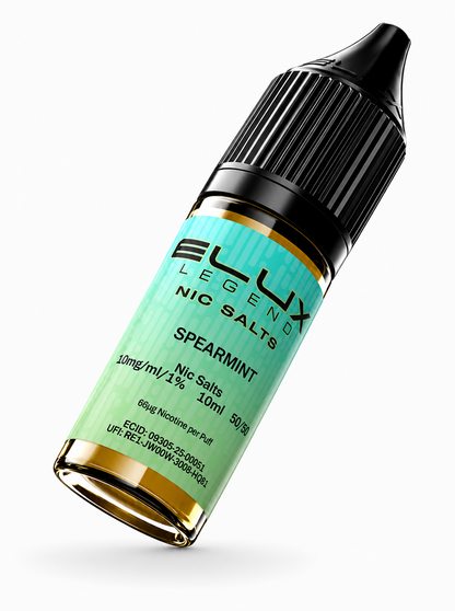 Elux Legend nic salt bottle displayed on a pure white background with clear label detailing.