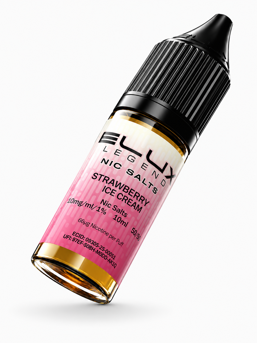 Elux Legend nic salt bottle displayed on a pure white background with clear label detailing.