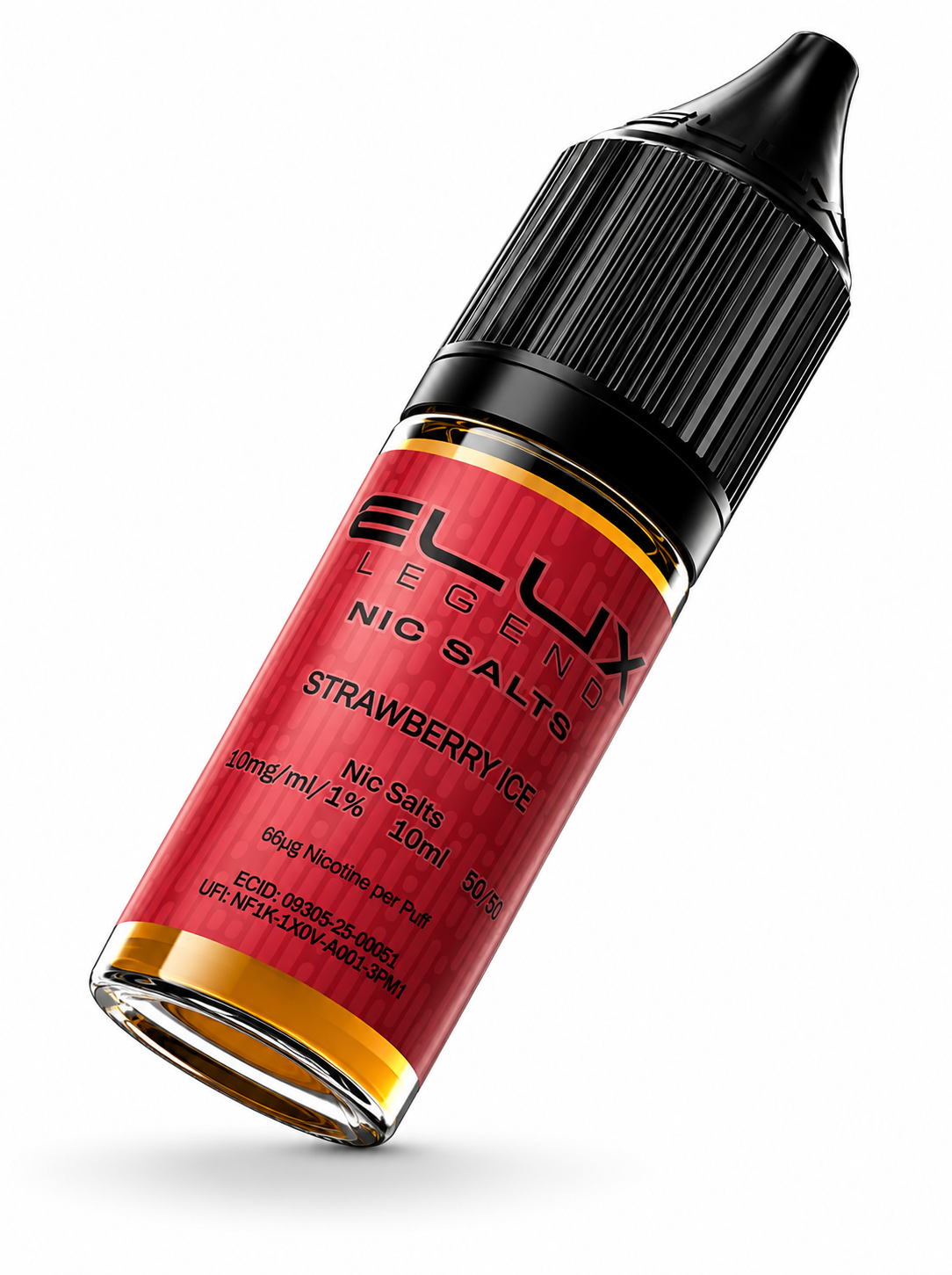 Elux Legend nic salt bottle displayed on a pure white background with clear label detailing.
