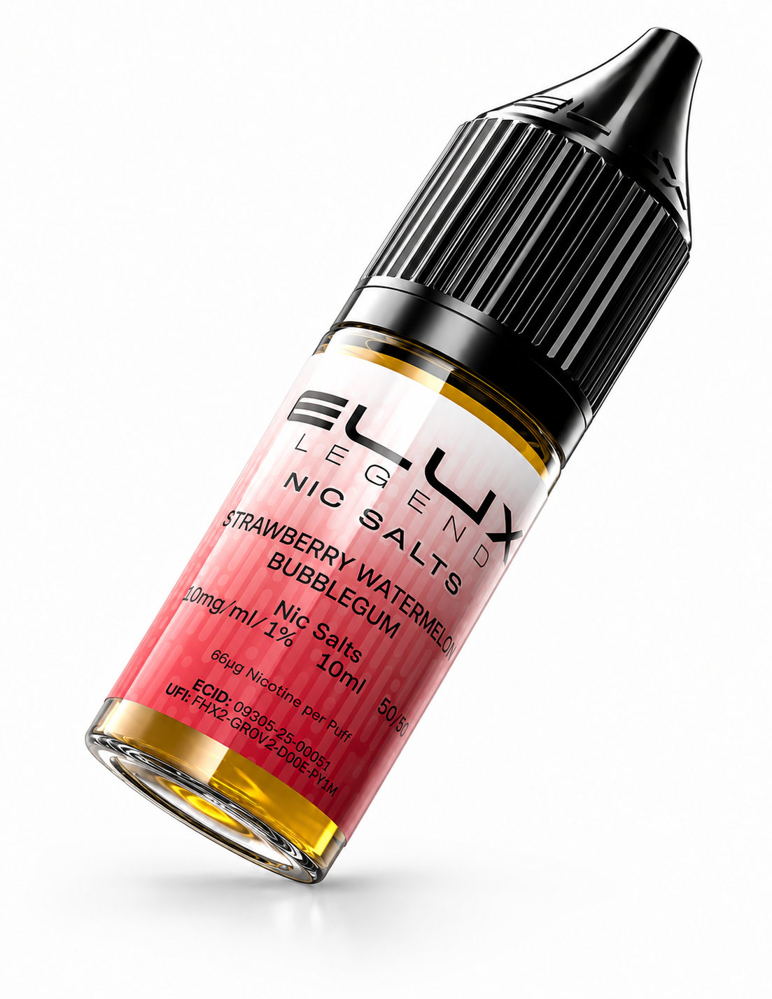 Elux Legend nic salt bottle displayed on a pure white background with clear label detailing.