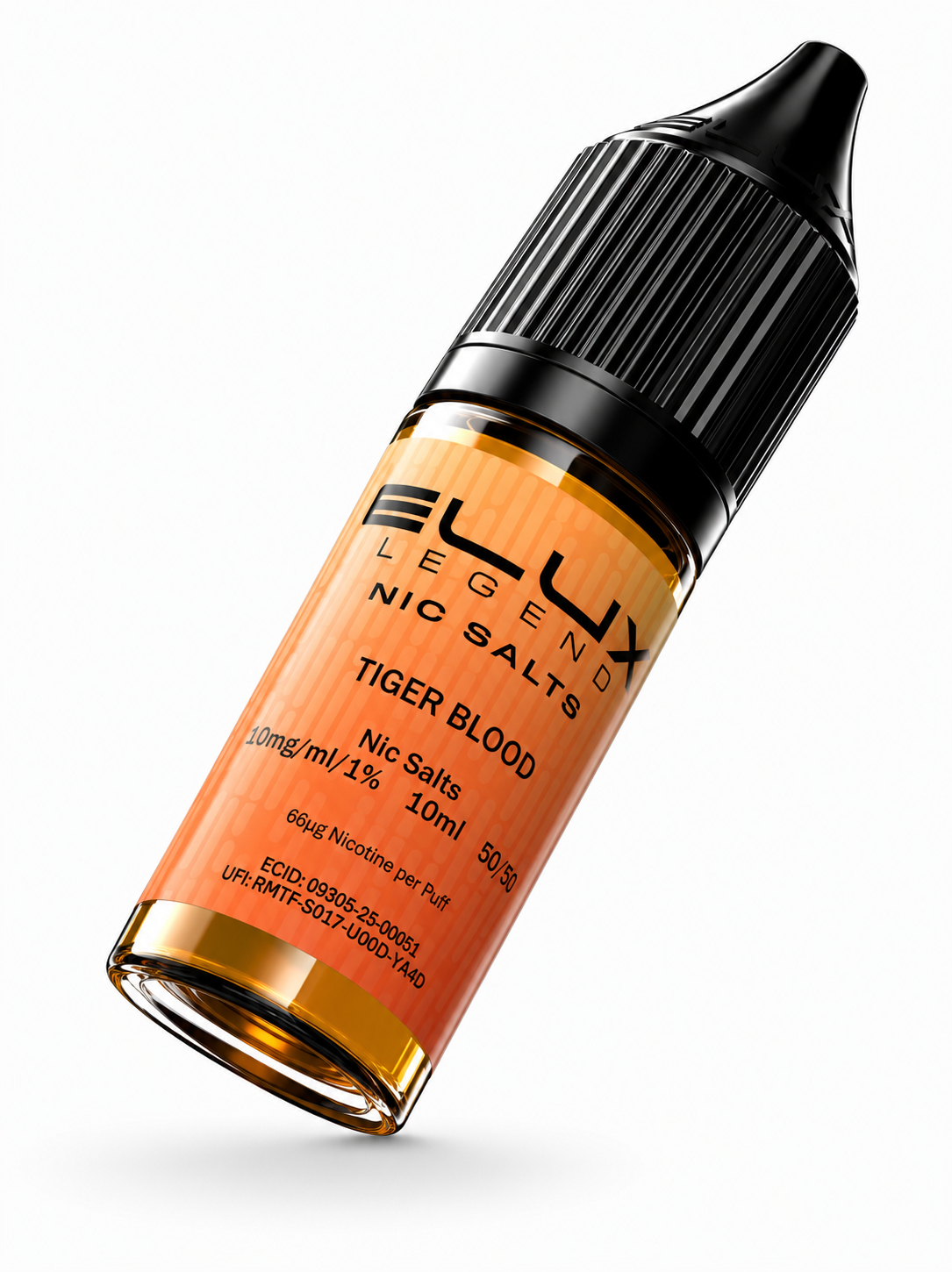 Elux Legend nic salt bottle displayed on a pure white background with clear label detailing.