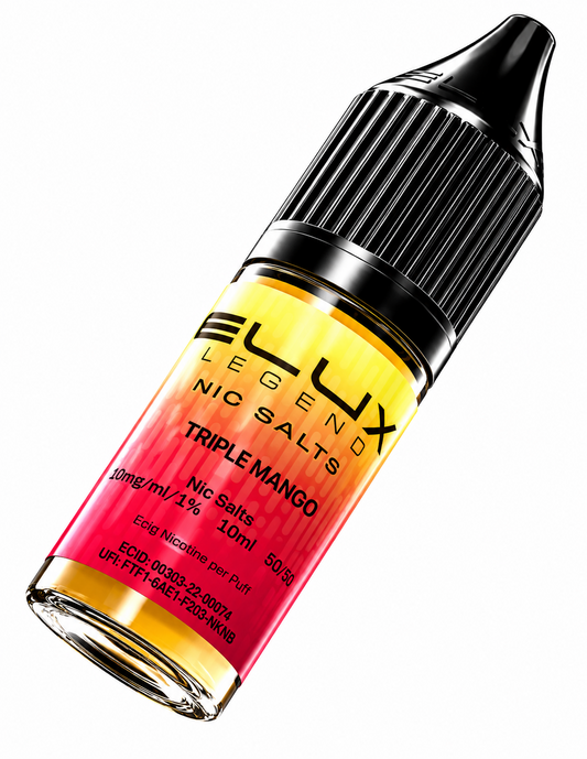 Elux Legend nic salt bottle displayed on a pure white background with clear label detailing.