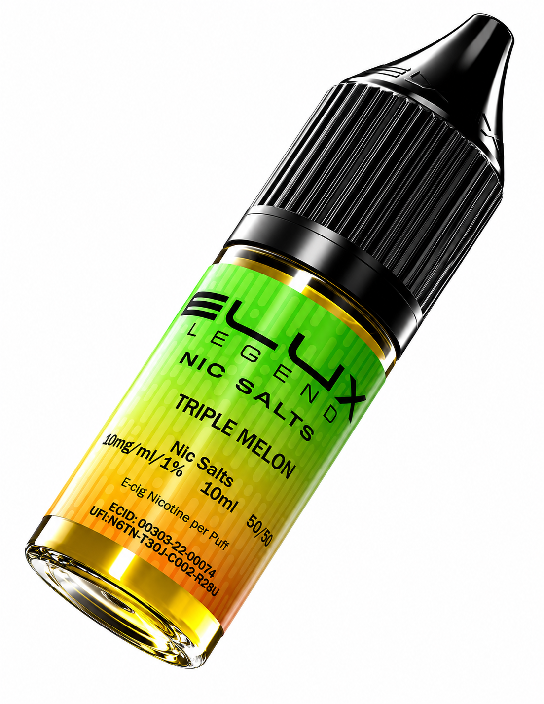 Elux Legend nic salt bottle displayed on a pure white background with clear label detailing.