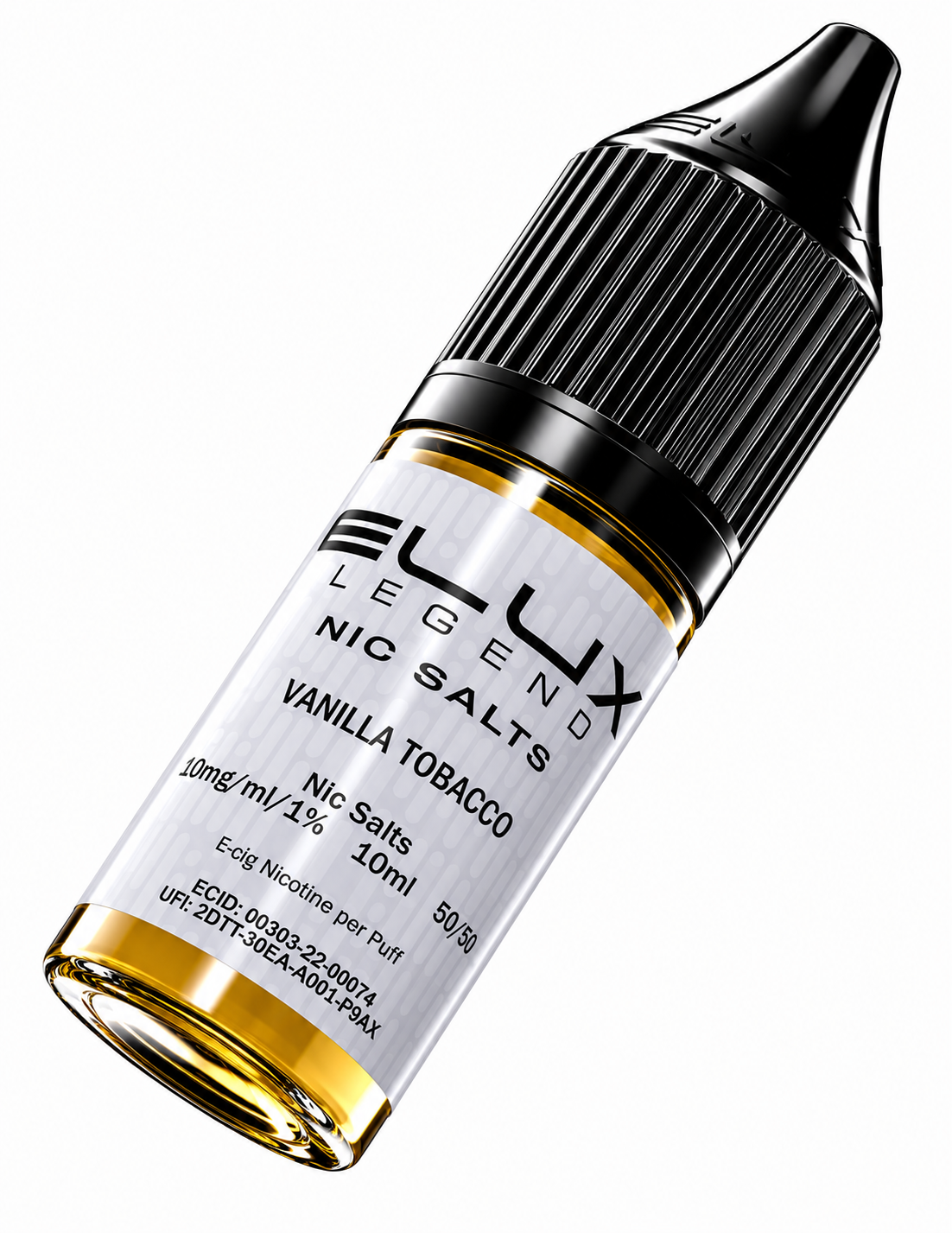 Elux Legend nic salt bottle displayed on a pure white background with clear label detailing.