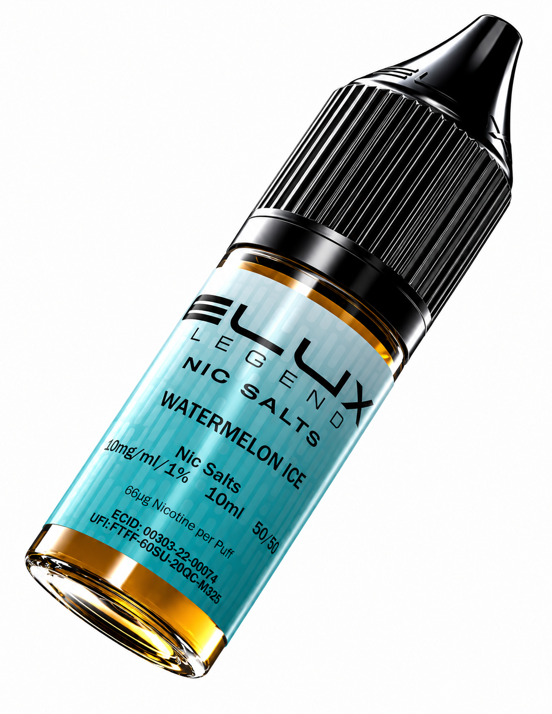 Elux Legend nic salt bottle displayed on a pure white background with clear label detailing.