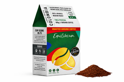 Equilibrium coffee displayed in premium coffee packaging on a pure white background with clear branding and enhanced colour.