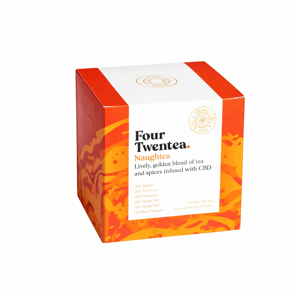 Four Twentea tea Premium Blend Naughtea box displayed upright on a pure white background with clear branding and enhanced colour
