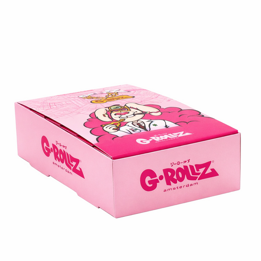 G Rollz Dr Whisk3rz King Size Slim rolling papers full box in branded pink packaging displayed on a pure white background.
