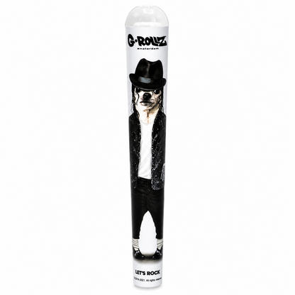 Product packaging with a dog in a suit and hat design, featuring the brand 'G-Rollz' on a pure white background.