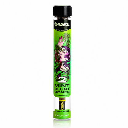 G‑Rollz Mint Edition King Size Pre‑Rolled Cones with Glass Holder on a pure white background.