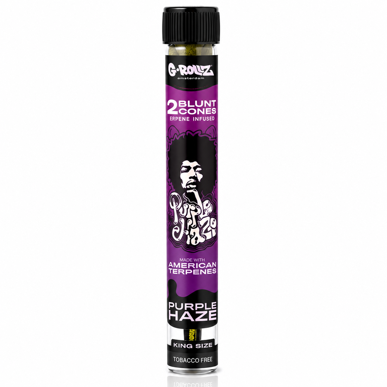 G‑Rollz Purple Haze Edition King Size Pre‑Rolled Cones with Glass Holder on a pure white background.