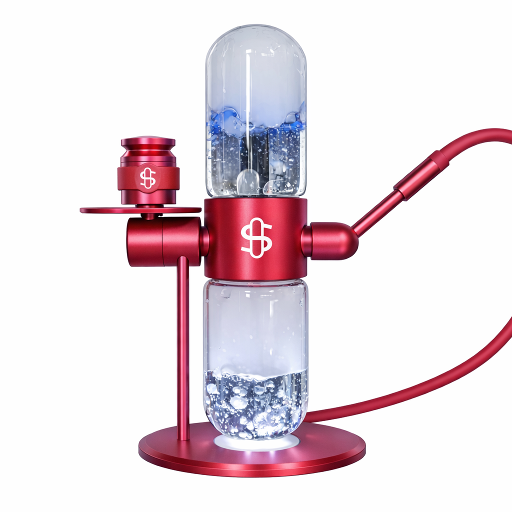 360‑degree rotating clear glass water pipe in transparent durable glass with a modern infuser design displayed on a pure white background.
