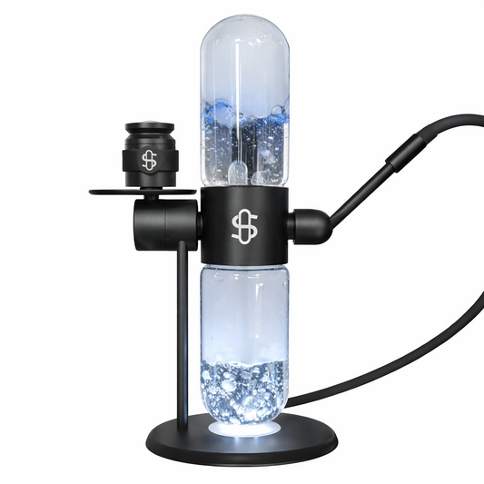 360‑degree rotating clear glass water pipe in transparent durable glass with a modern infuser design displayed on a pure white background.