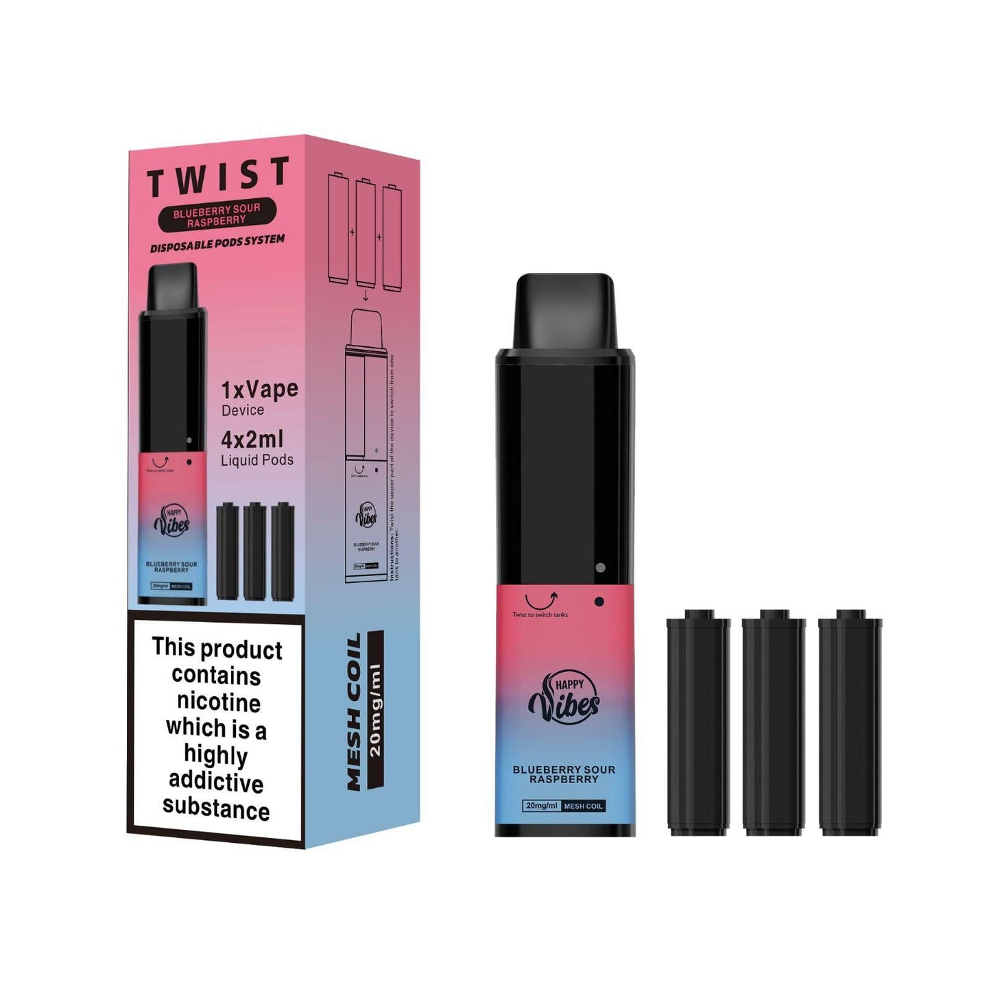 Happy Vibes Twist 2400 Disposable Vape Pod - (BOX OF 5)