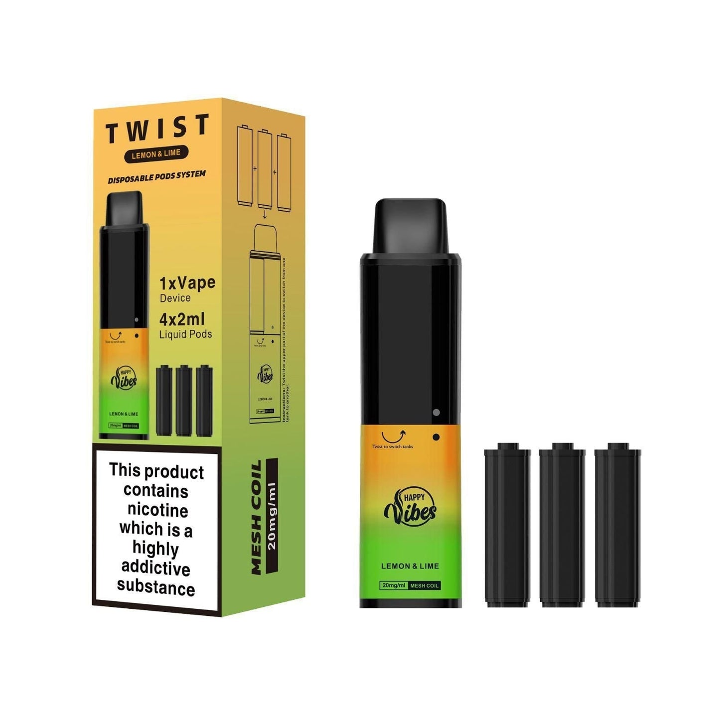 Happy Vibes Twist 2400 Disposable Vape Pod - (BOX OF 5)