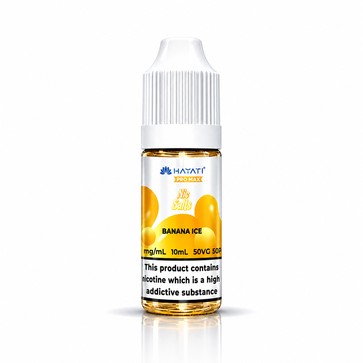 Hayati nic salt bottle displayed on a pure white background with clear label detailing.