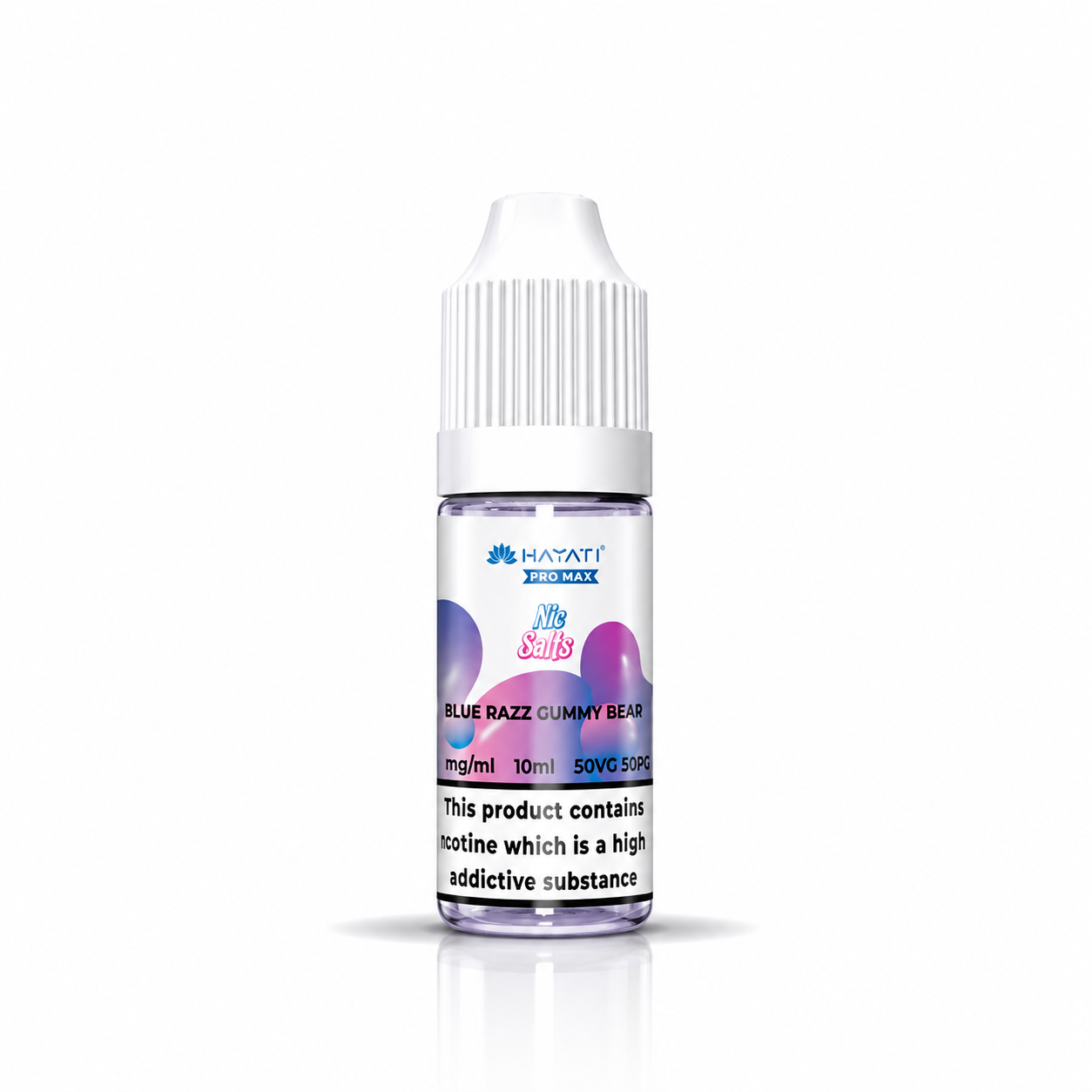 Hayati Pro Max nic salt bottle displayed on a pure white background with clear label detailing.