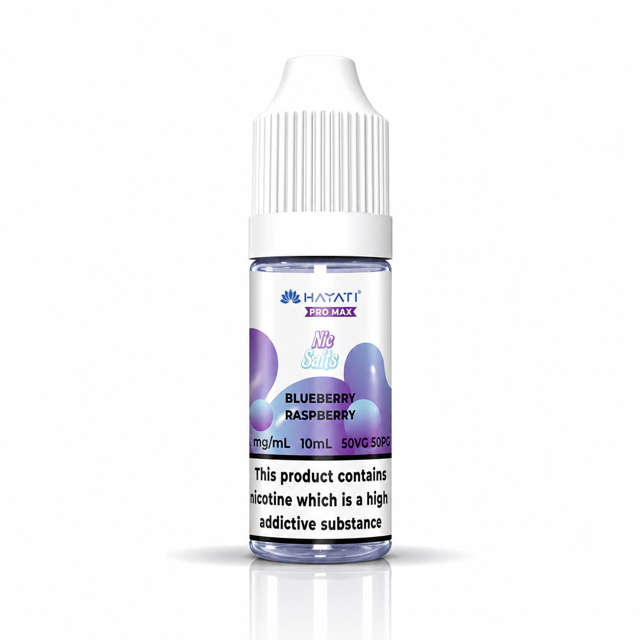 Hayati Pro Max nic salt bottle displayed on a pure white background with clear label detailing.