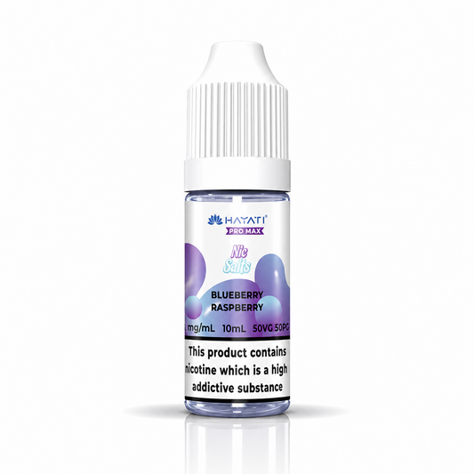 Hayati Pro Max nic salt bottle displayed on a pure white background with clear label detailing.