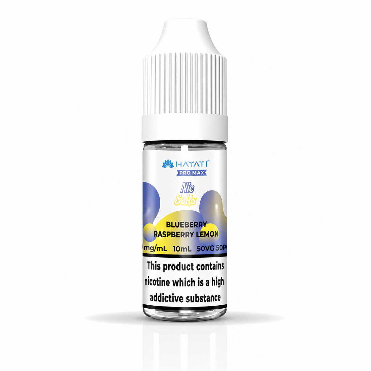 Hayati nic salt bottle displayed on a pure white background with clear label detailing.