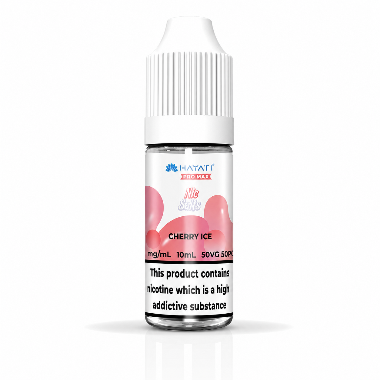 Hayati Pro Max nic salt bottle displayed on a pure white background with clear label detailing.