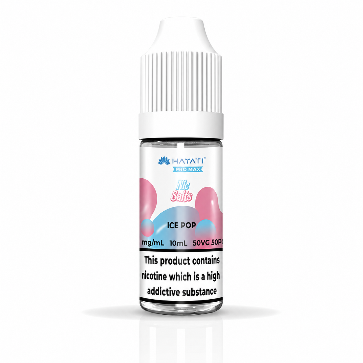 Hayati Pro Max nic salt bottle displayed on a pure white background with clear label detailing.