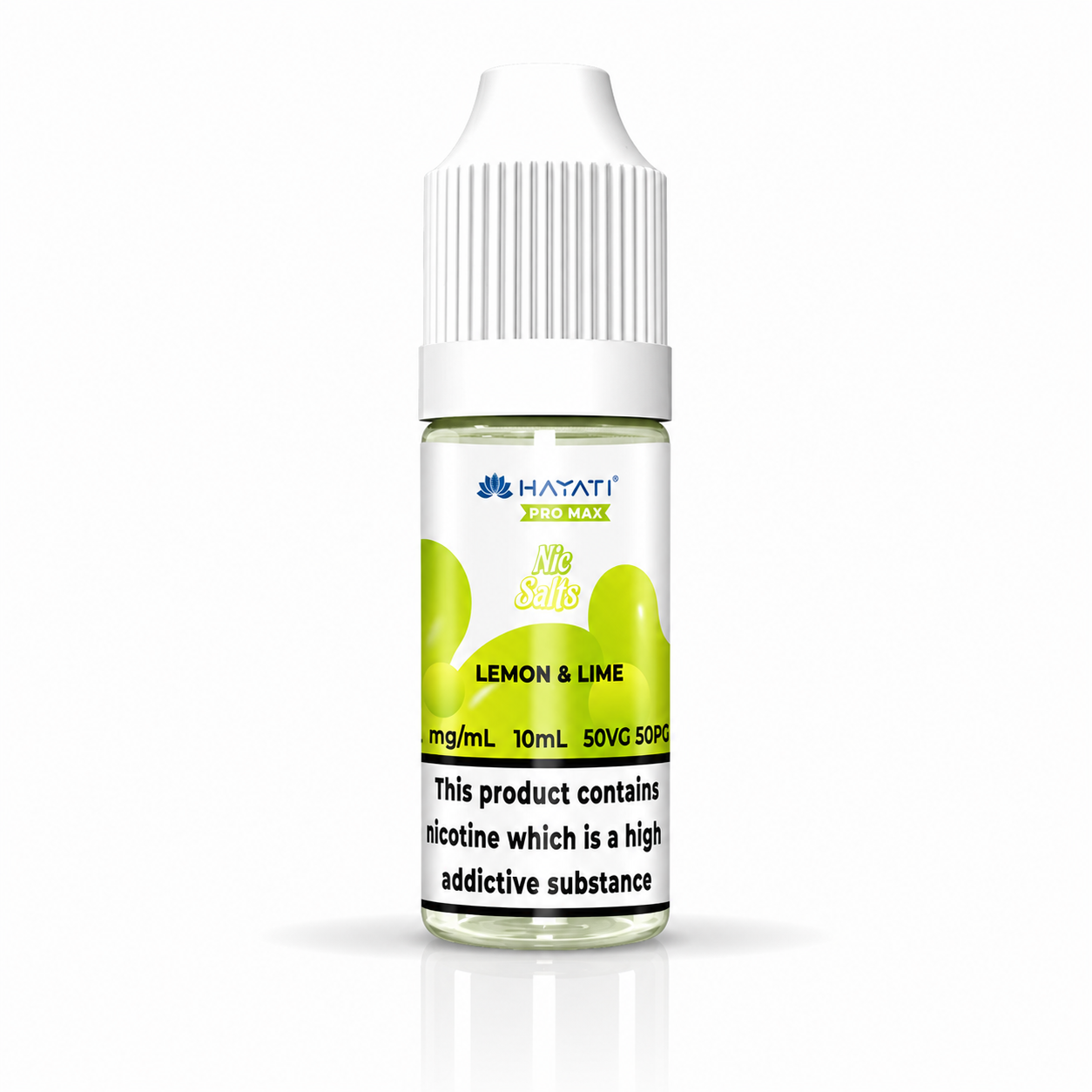 Hayati nic salt bottle displayed on a pure white background with clear label detailing.