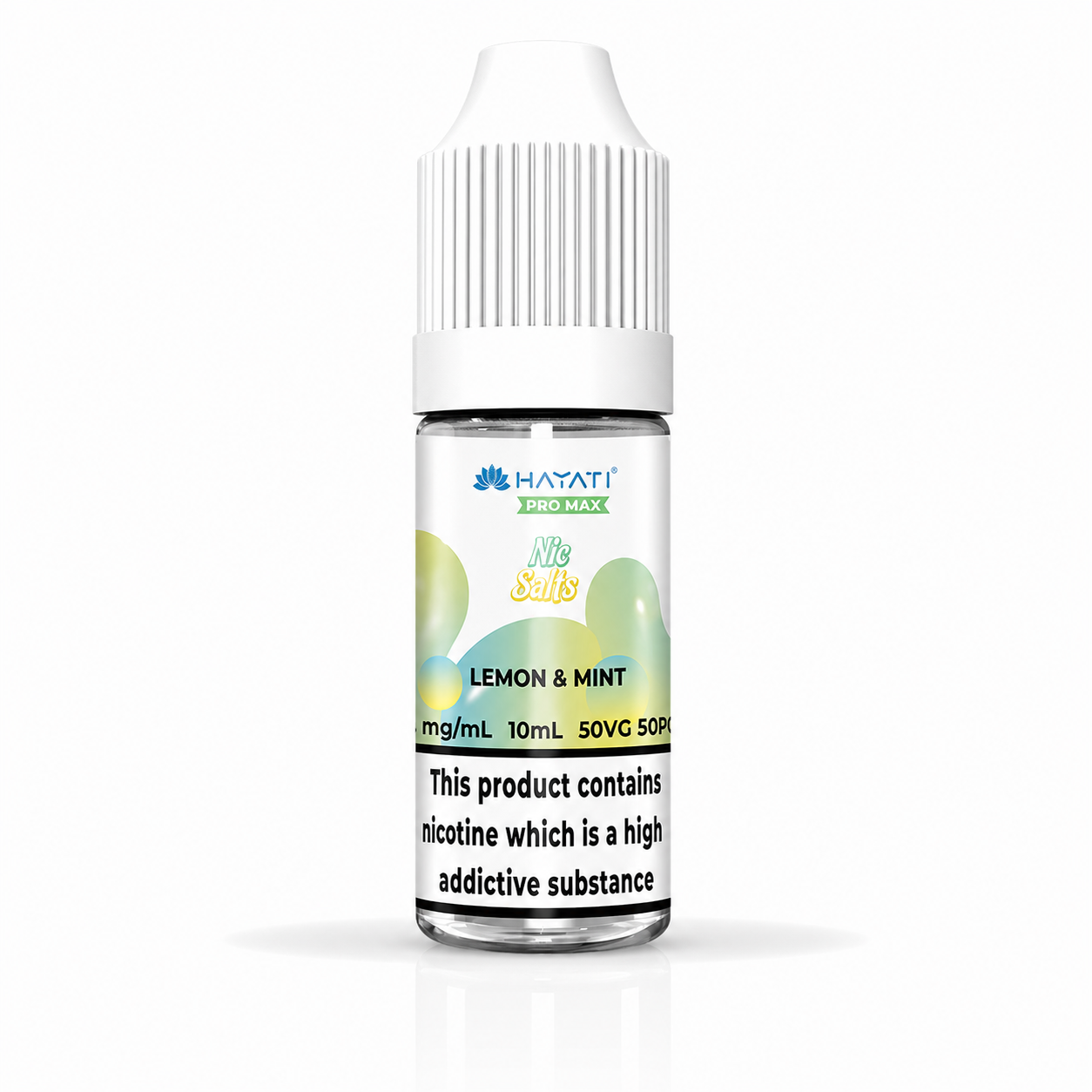 Hayati nic salt bottle displayed on a pure white background with clear label detailing.