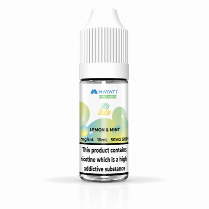 Hayati Pro Max nic salt bottle displayed on a pure white background with clear label detailing.