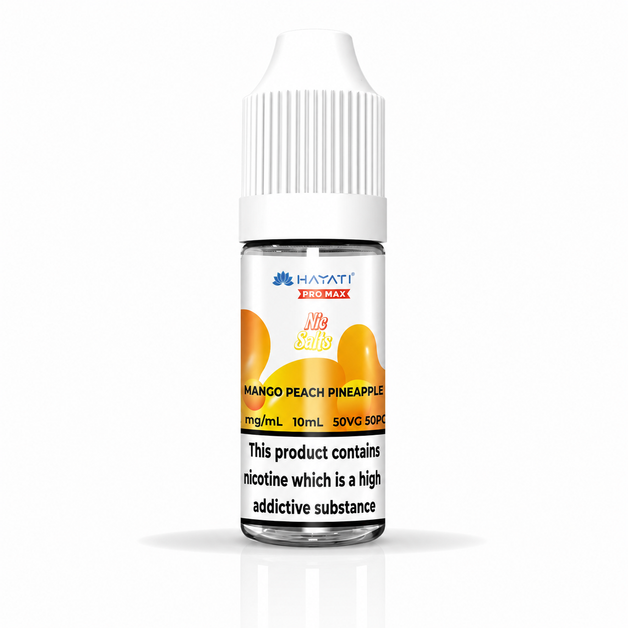 Hayati Pro Max nic salt bottle displayed on a pure white background with clear label detailing.