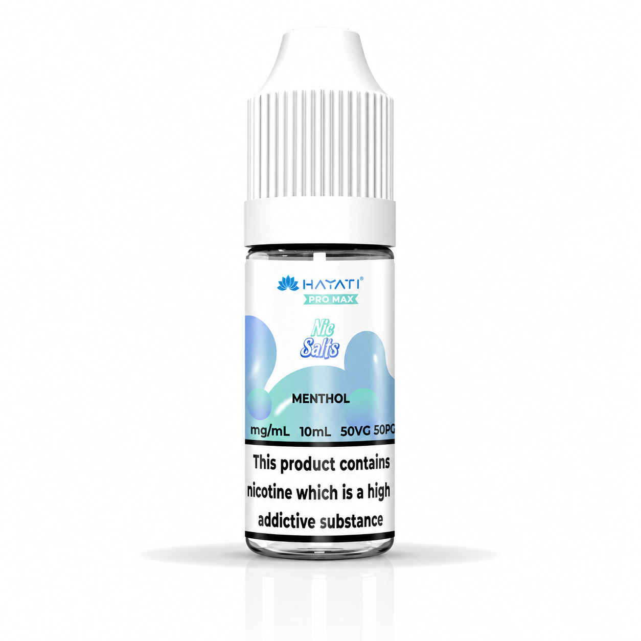 Hayati nic salt bottle displayed on a pure white background with clear label detailing.