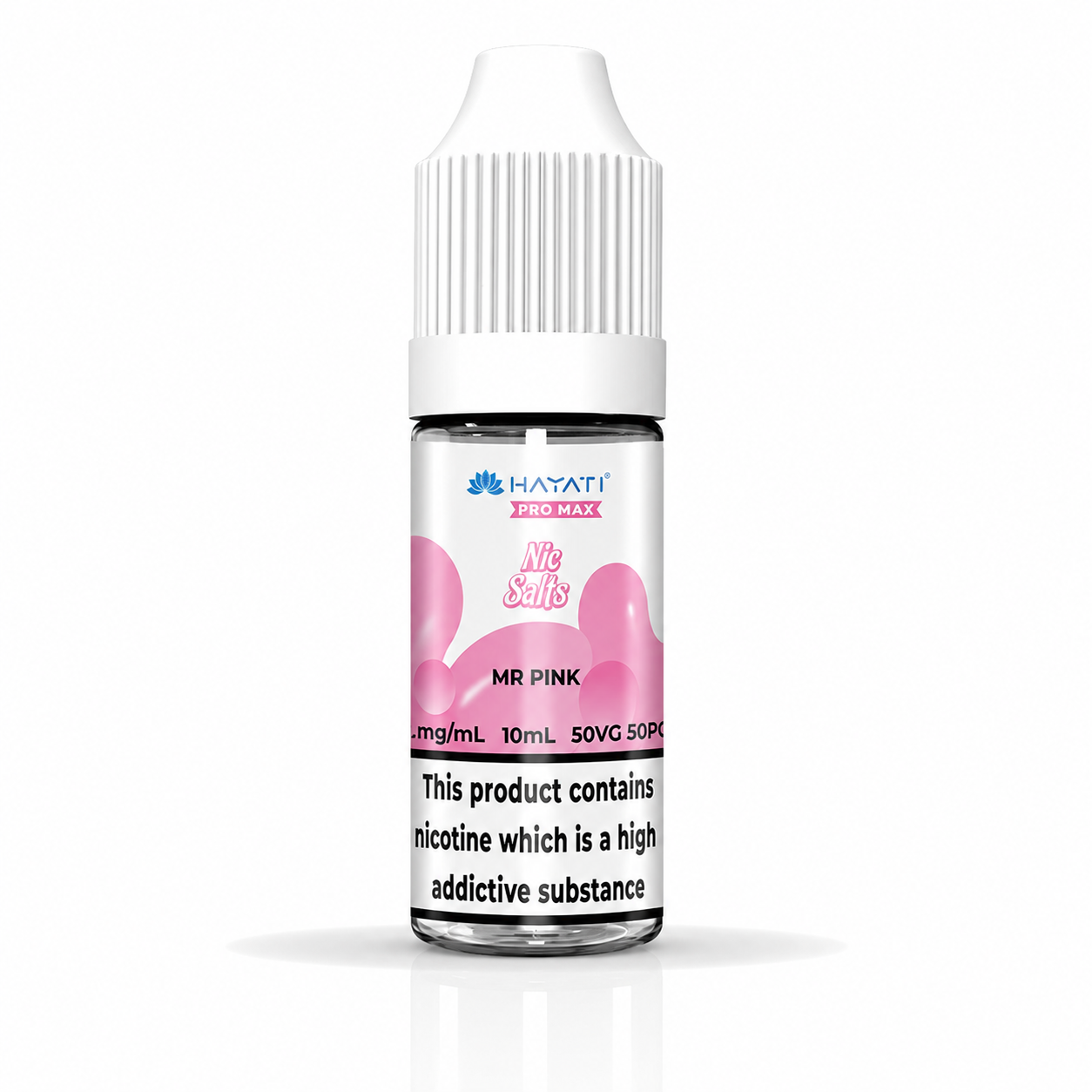 Hayati Pro Max nic salt bottle displayed on a pure white background with clear label detailing.