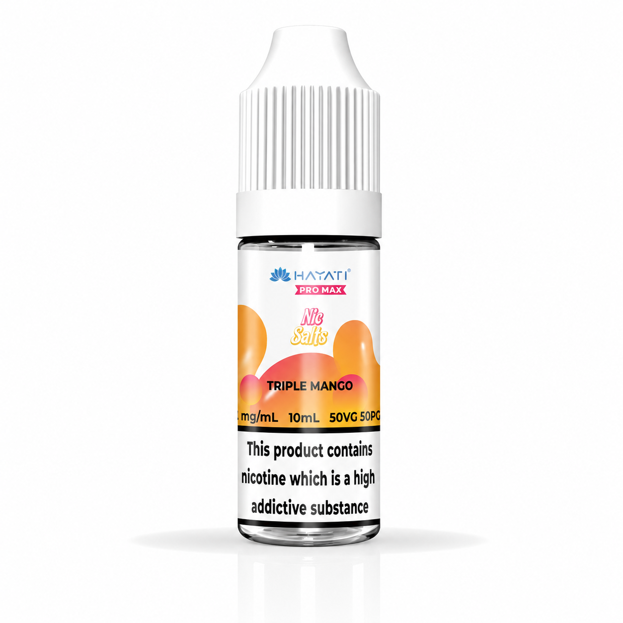 Hayati nic salt bottle displayed on a pure white background with clear label detailing.