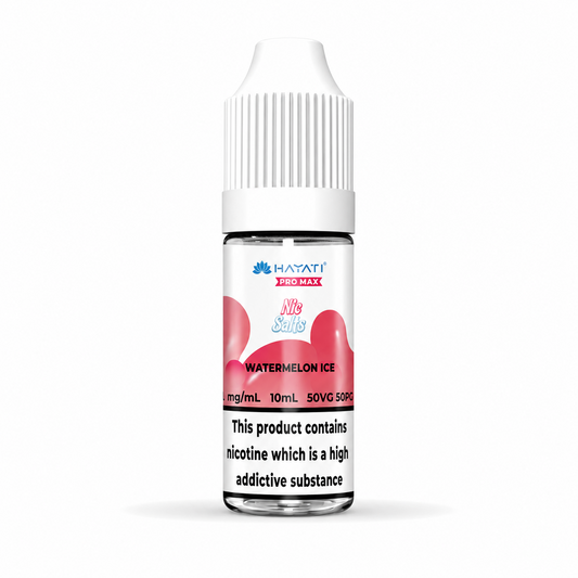 Hayati nic salt bottle displayed on a pure white background with clear label detailing.