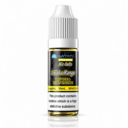 Hayati Pro Max Nic Salts Shisha Range e-liquid bottle on a pure white background with warning label, studio product image.