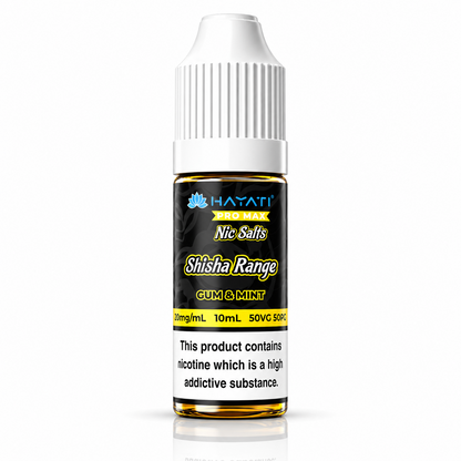Hayati Pro Max Nic Salts Shisha Range e-liquid bottle on a pure white background with warning label, studio product image.