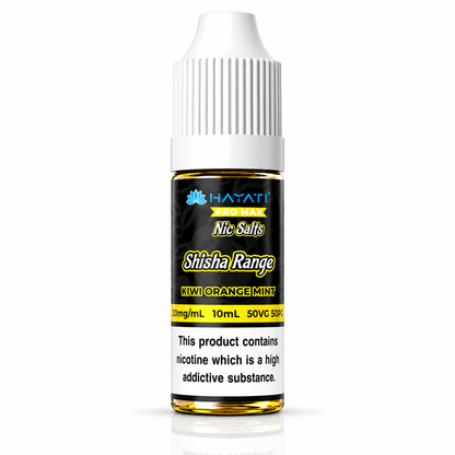 Hayati Pro Max Nic Salts Shisha Range e-liquid bottle on a pure white background with warning label, studio product image.