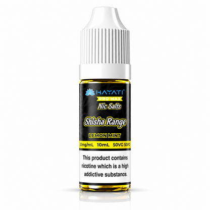 Hayati Pro Max Nic Salts Shisha Range e-liquid bottle on a pure white background with warning label, studio product image.