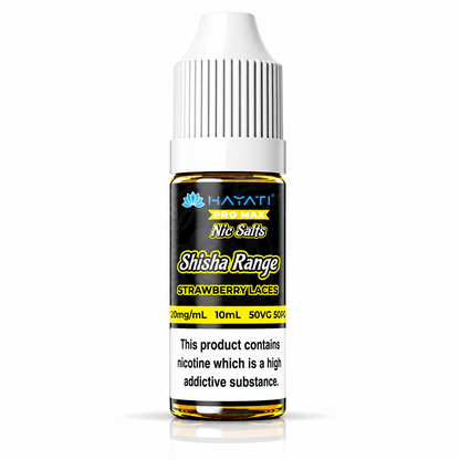 Hayati Pro Max Nic Salts Shisha Range e-liquid bottle on a pure white background with warning label, studio product image.