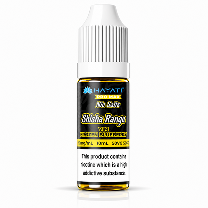 Hayati Pro Max Nic Salts Shisha Range e-liquid bottle on a pure white background with warning label, studio product image.