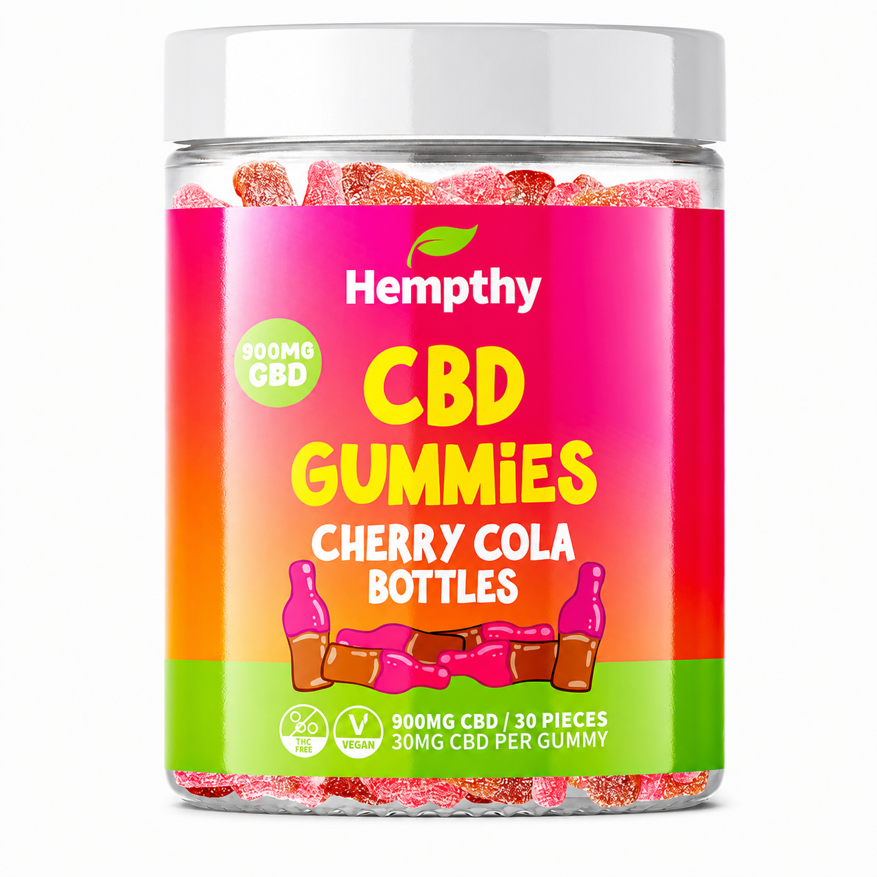 Hempthy vegan-friendly gummies bottle on a plain white background.