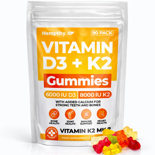 Hempthy Vitamin D3 & K2 Gummies – Pack of 90 Vegan Friendly Gummies