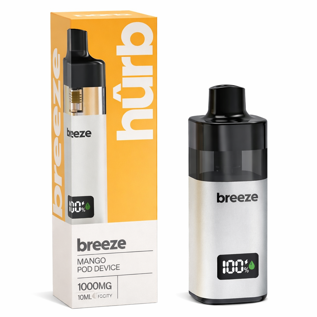 Hurb Breeze device shown on a pure white background with clear device detailing.