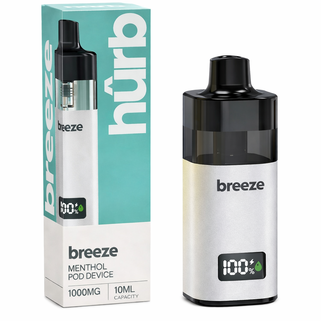 Hurb Breeze device shown on a pure white background with clear device detailing.