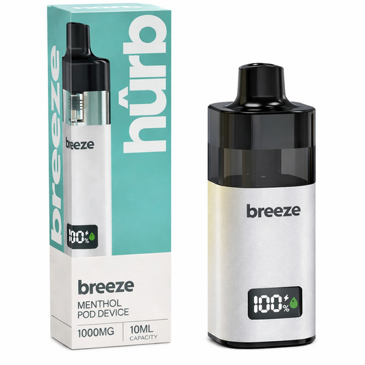 Hurb Breeze device shown on a pure white background with clear device detailing.