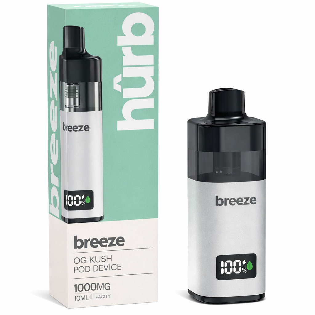 Hurb Breeze device shown on a pure white background with clear device detailing.