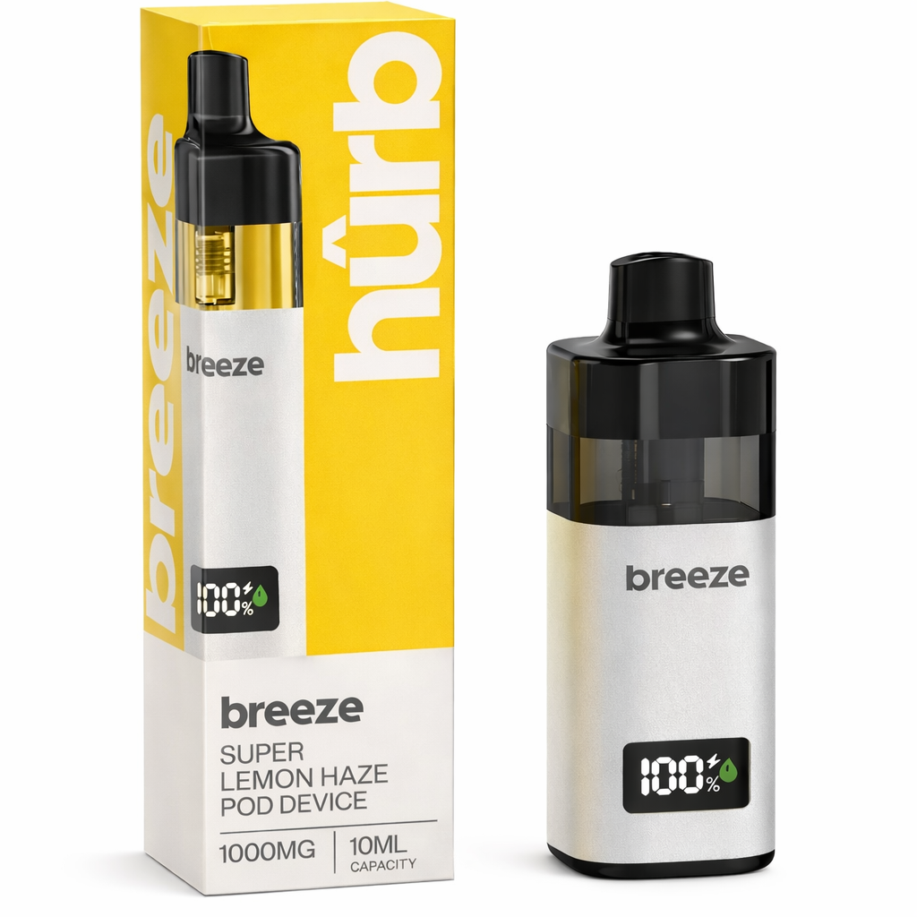 Hurb Breeze device shown on a pure white background with clear device detailing.