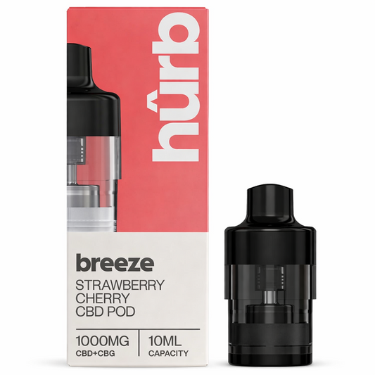 Hurb Breeze replacement pod shown on a pure white background with clear pod and label detailing.