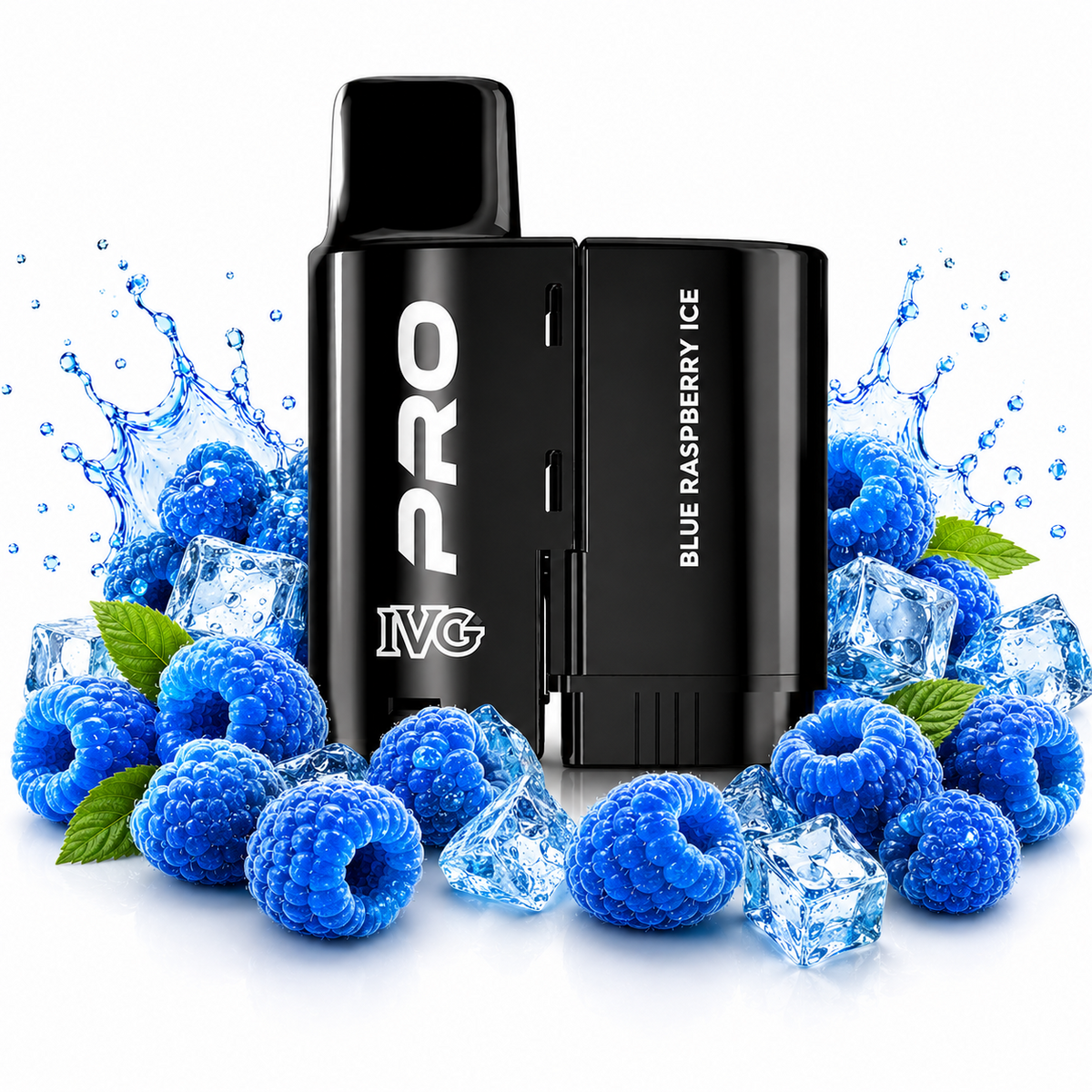 IVG Pro 10K replacement pods displayed on a pure white background with fruit elements arranged around the product.